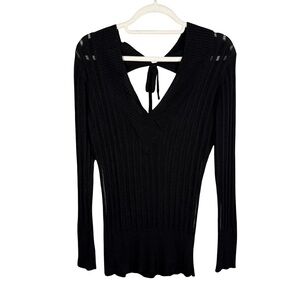 Foxy Jeans Y2K Retro Black Ribbed Knit V Neck Sweater Size S Open Back